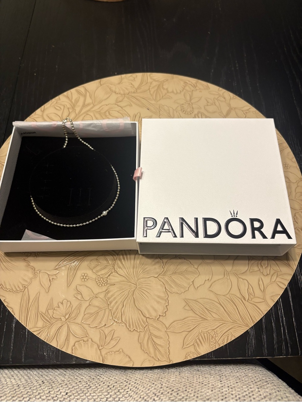 Pandora Gold Beaded chain with Single Pearl Accent